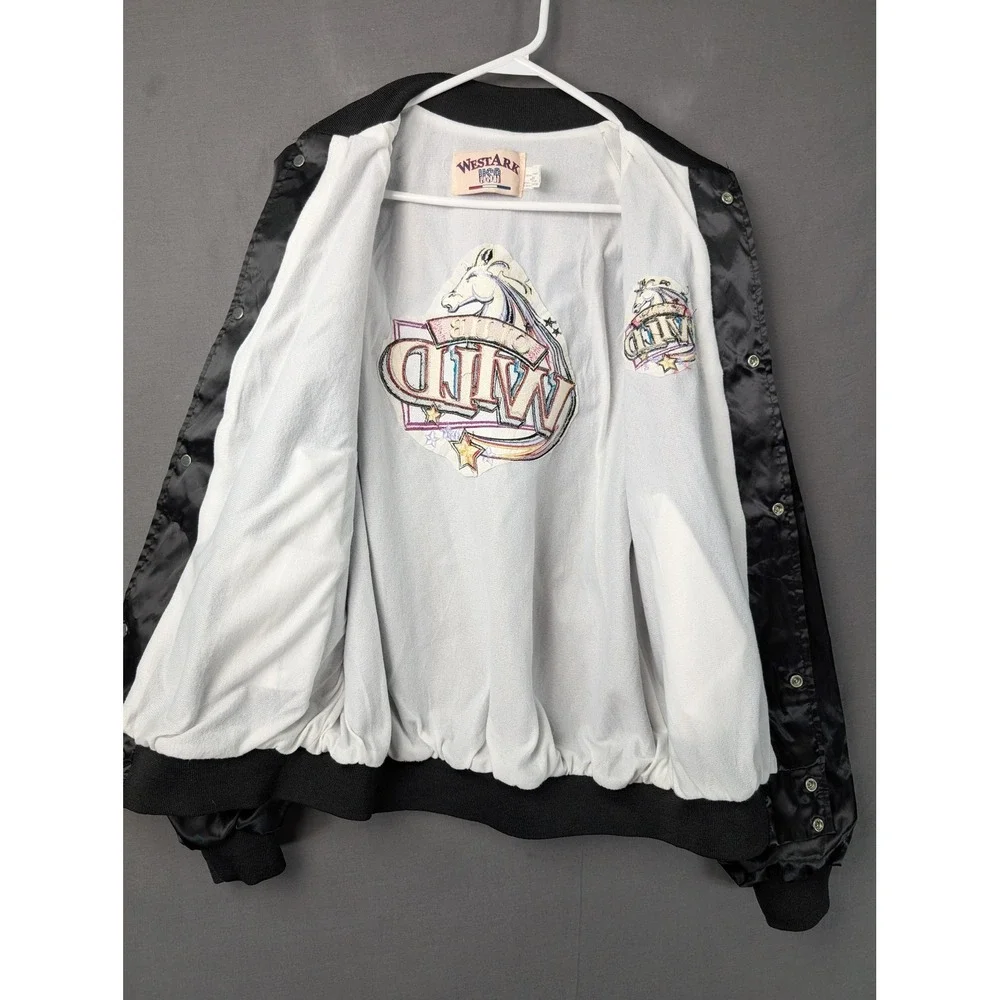 Westark USA Club Wild Satin Bomber Jacket Mens Large Black Vintage Made in USA